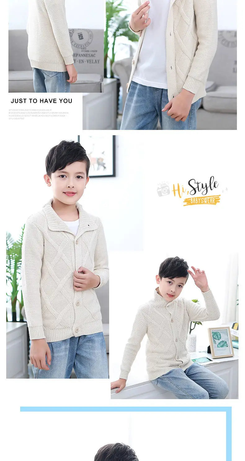 Winter Boys Sweater Kid Thick Knitted Bottoming Turtleneck Shirts Solid High Collar Cardigan High Quality Children Sweater