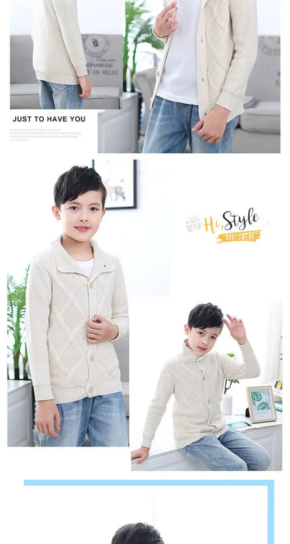 Winter Boys Sweater Kid Thick Knitted Bottoming Turtleneck Shirts Solid High Collar Cardigan High Quality Children Sweater