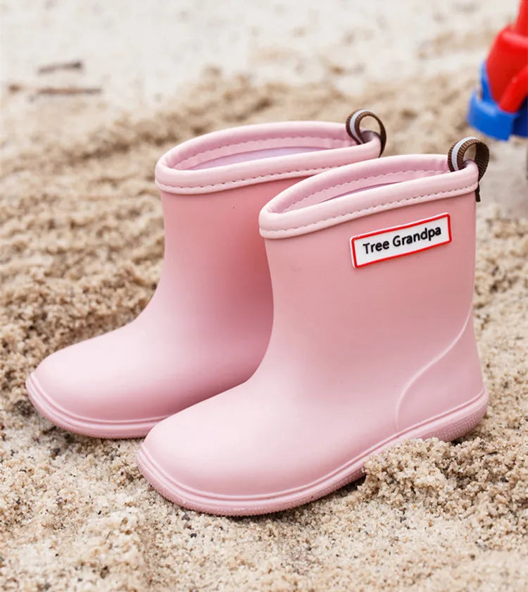 Child Boy Rubber Rain Shoes Girls Boys Kid Ankle Rain Boots Waterproof Shoes Round Toe Water Shoes Soft Toddler Rubber Shoes