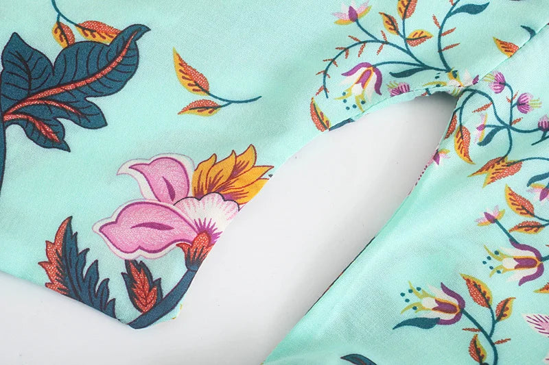 Boho Queens Vintage Peacock Floral Print Sashes Beach Kimono Women Bohemian Wrap Batwing Sleeves Holiday Bikini Cover-ups