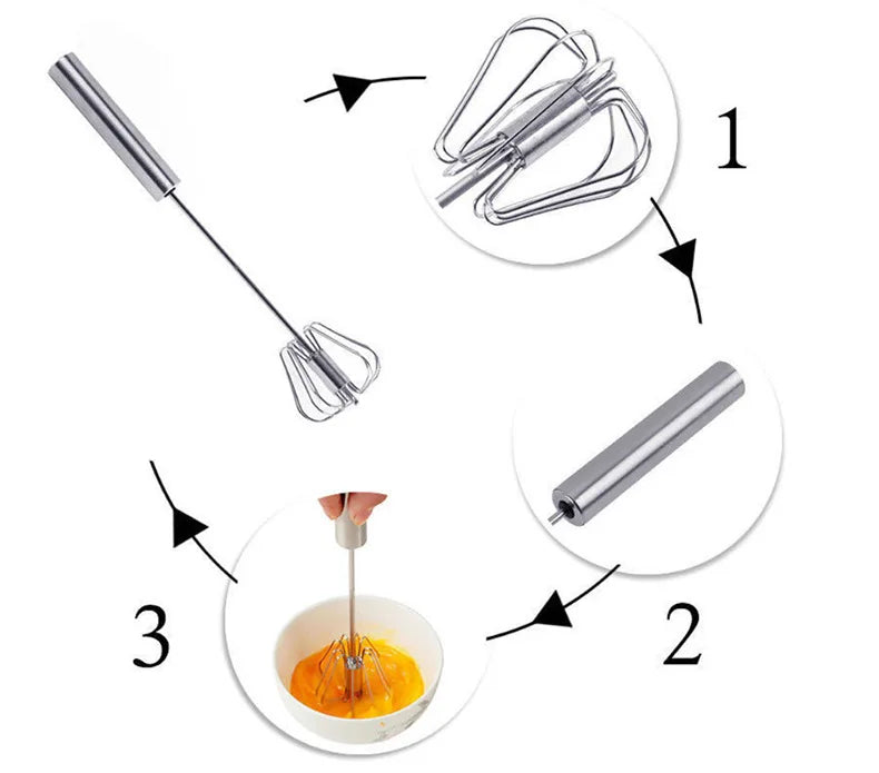 Semi-Automatic Egg Beater Steel Egg Whisk Manual Hand Mixer Self Turning Egg Stirrer Kitchen Accessories Egg Tools 304 Stainless