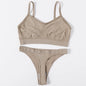 Women Seamless Bra And Panties Set Wire Free Bralette High Leg Cut Thongs Comfort Ribbed Unlined Underwear Sexy Lingerie Set