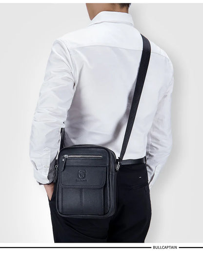 Bullcaptain Casual Men's Shoulder Bags Business Messenger Bag High-Quality Men's Cow Leather Bag's Mini Large Capacity Pocket