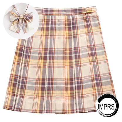 JMPRS Plaid Women Pleated Skirt Bow Knot Summer High Waist Preppy Girls Dance Mini Skirt Cute A Line Harajuku Sexy Japan Faldas