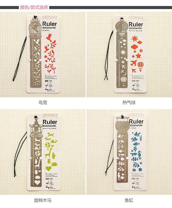 4 pcs/lot Cute Kawaii Creative Horse Birdcage Hollow Metal Bookmark Ruler For Student Gift School Supplies