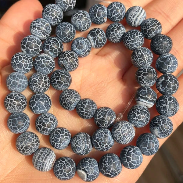 Natural Stone Beads Frost Dark Blue Cracked Dream Fire Dragon Veins Agates Beads For Jewelry Making DIY Bracelet 15‘’ 6/8/10mm