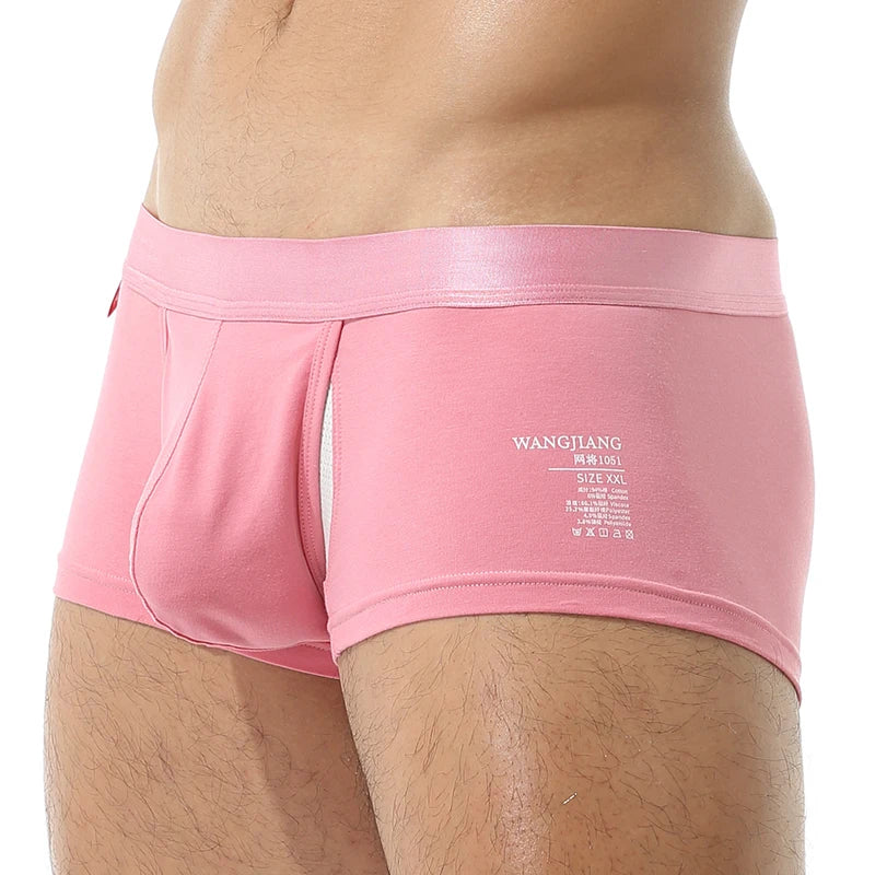 Open Front Underwear Men Cotton Sexy Men's Boxer Shorts Panties Breathable Pouch Bulge Underpants Male