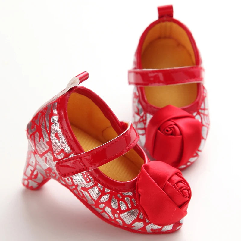 2022 New Infant Newborn Baby Girl High Heels Shoes Princess Bow First Birthday Party Shoes Photo Props Shoes 0-12M