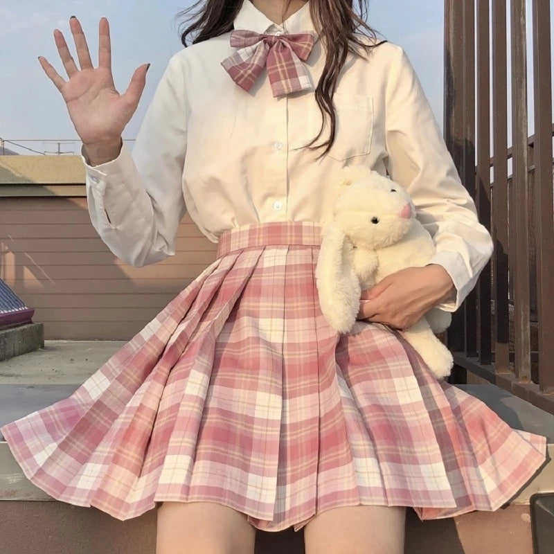 JMPRS Plaid Women Pleated Skirt Bow Knot Summer High Waist Preppy Girls Dance Mini Skirt Cute A Line Harajuku Sexy Japan Faldas