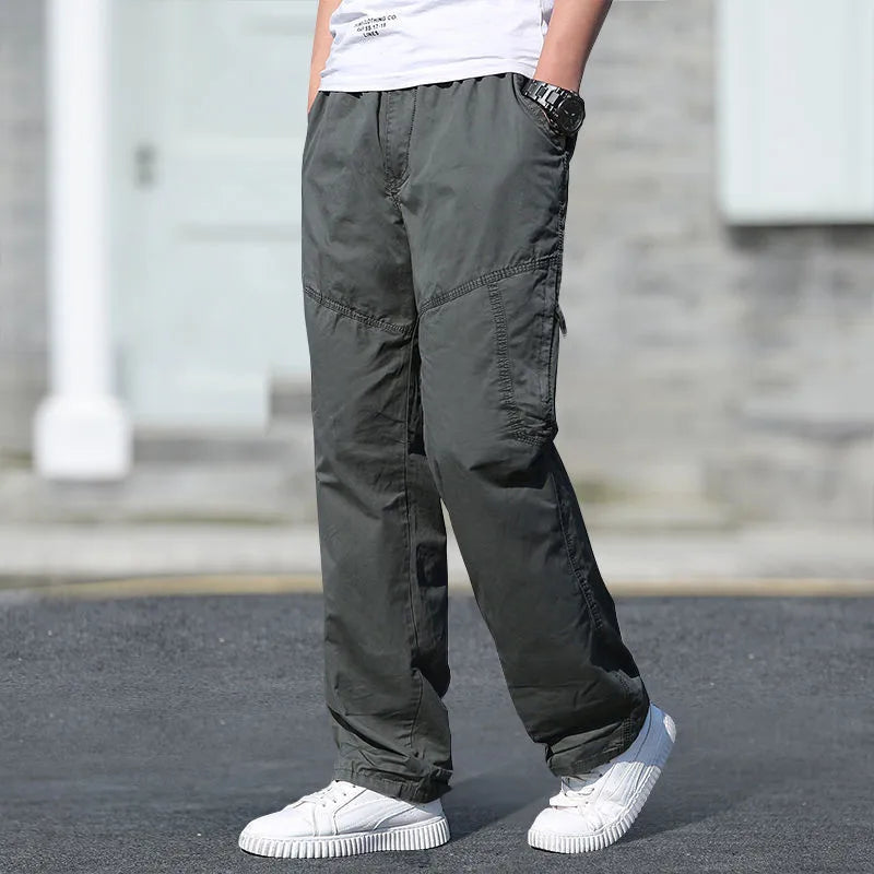 Cotton Cargo Trousers Men Work Pants Sports Casual Jogging Training High Quality Overalls Korean Plus Size Loose Straight Pants