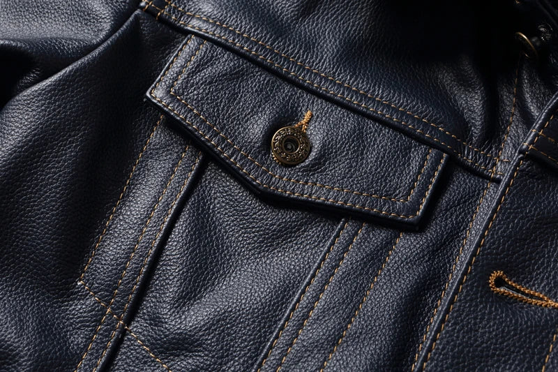 CC Shop Top.Y2K new classic casual slim fit genuine leather coat.quality fashion cowhide jacket.Young popular 557 style Denim