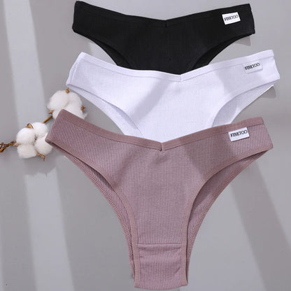 FINETOO 3/5Pcs Cotton Brazilian Panties Women's Panties Sexy V Waist T-Back Underwear Female Soft Underpants Lady Bikini Lingeri