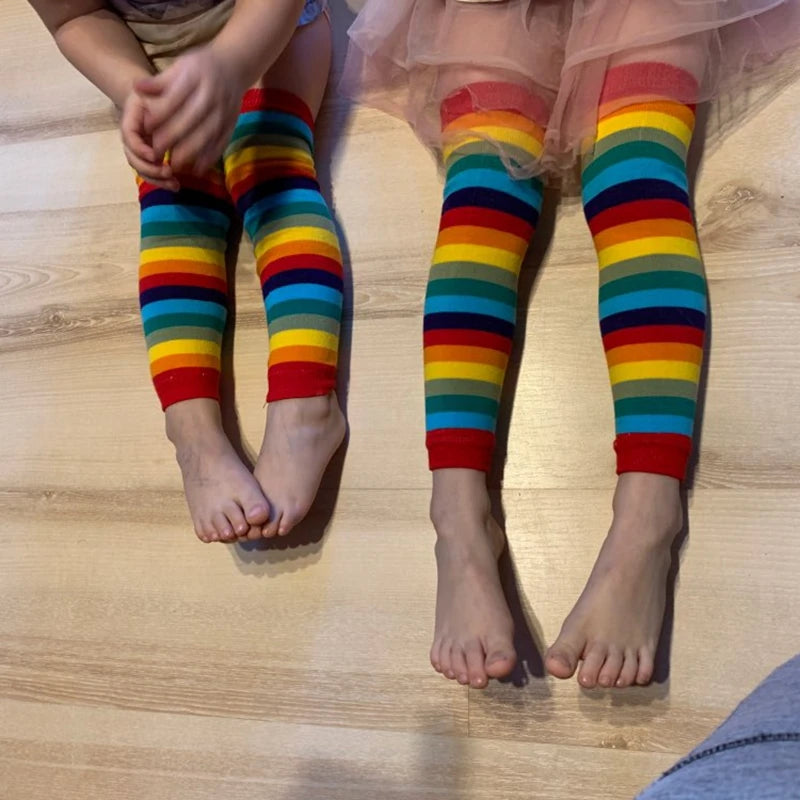Baby Leg Warmers Girl Cotton Socks Children Rainbow Striped Crawling Knee Pads Colorful Knitted Leggings Winter Soft Sock