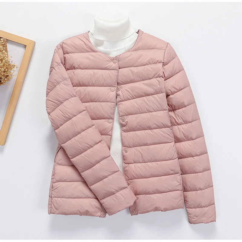 Ultra Thin Down Jacket Women Pink Womens Lightweight Down Jackets Ultra Light White Coat Warm Short Jackets Women