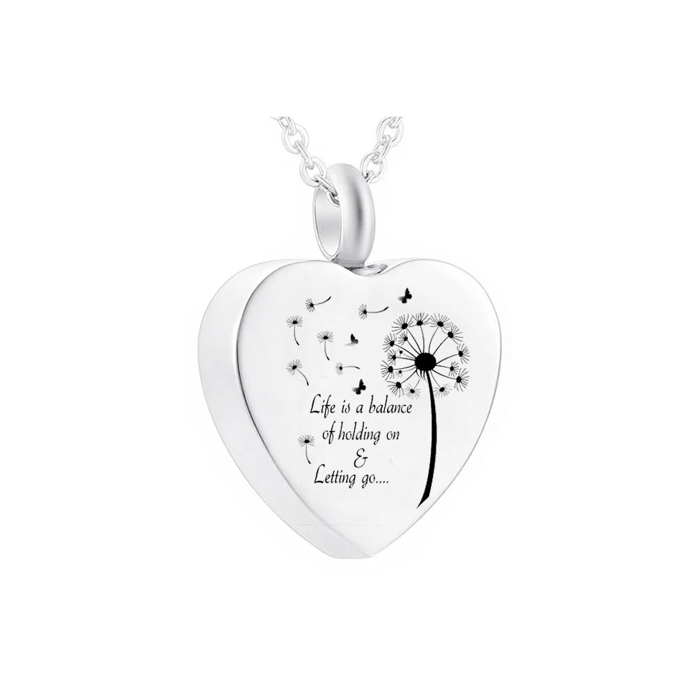 Heart-shaped dandelion pendant necklace ladies necklace ashes urn souvenir cremation jewelry-life is a balance of holding