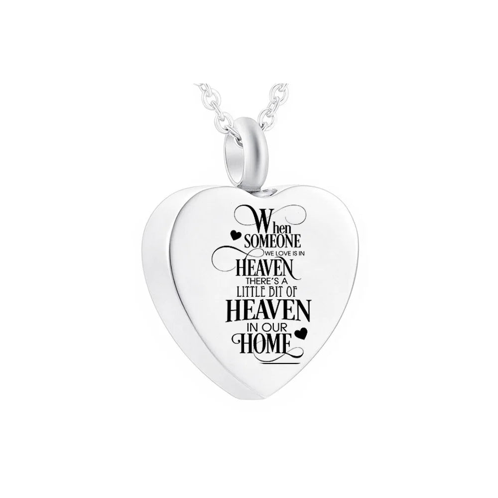 Heart-shaped silver cremation jewelry pendant necklace, ashes or hair commemorative ashes urn necklace / Mom and Dad