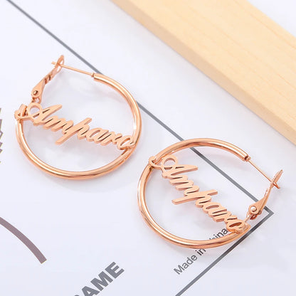 30-70mm Custom Name Earrings For Women Personalized Big Hoop Stainless Steel Earrings 2026 Trend Minimalist Customized Jewelry