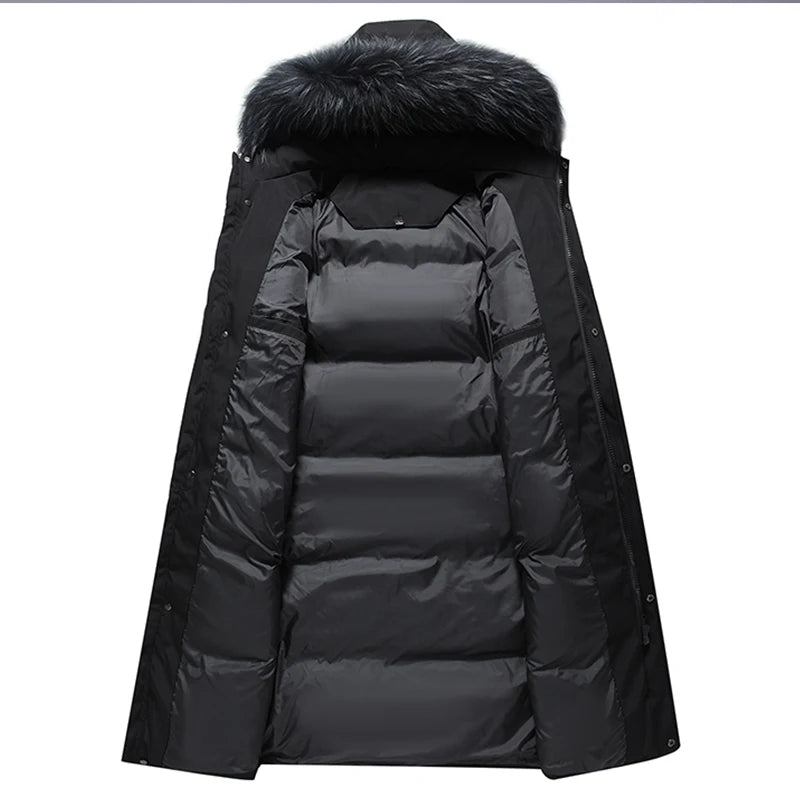 2022 New Men Thickened Down Jacket -30 Winter Warm Down Coat Jacket Men Fashion Long White Duck Hooded Down Parkas Plus Size 4XL