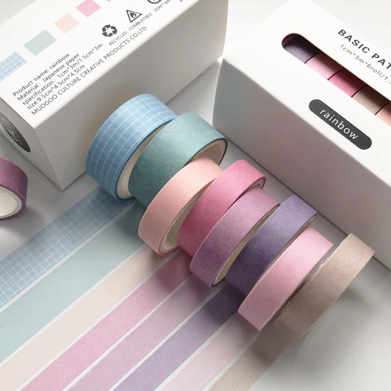 JIANWU 8pcs/set Retro Solid Color Basic Decoration Washi Tape Set DIY Scrapbook Cute Sticker Kawaii Masking Tape School Supplies
