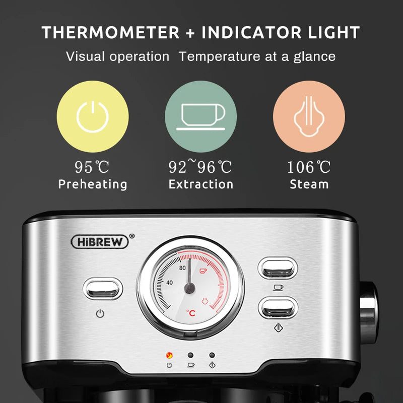 HiBREW Coffee Machine Cafetera 20 Bar Espresso Inox Semi Automatic Expresso Cappuccino Hot Water Steam Temperature Display H5