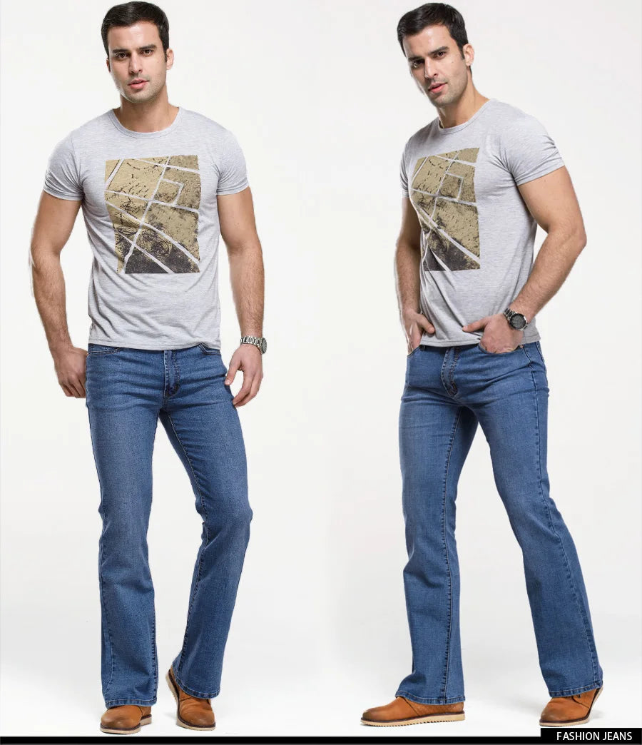 LGRG Mens Boot Cut Jeans Slightly Flared Slim Fit Blue Black Trousers Designer Classic Male Stretch Denim Pants