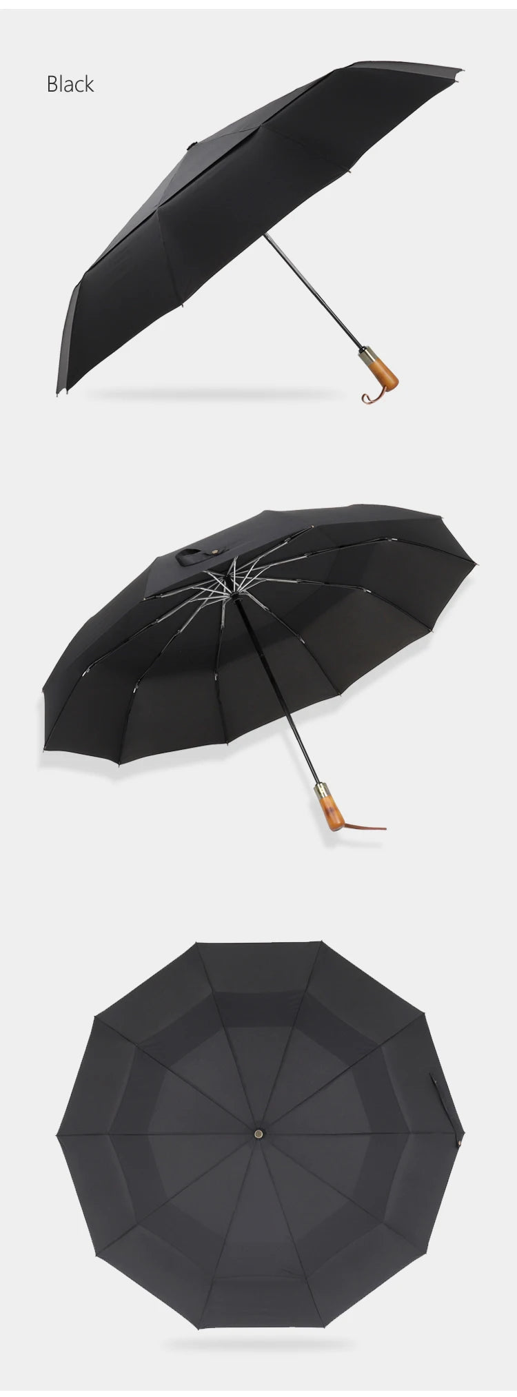 PARACHASE Big Umbrella Men Business Style 115cm Automatic Umbrella Rain Double Layer 10K Windproof Large Golf Umbrellas Wooden