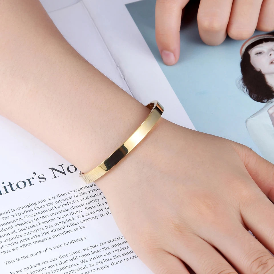 Hot Fashion Stainless Steel Jewelry Oval Bangle for Woman Child Charm Bracelet Party Love Wedding Brand Gift Wholesale