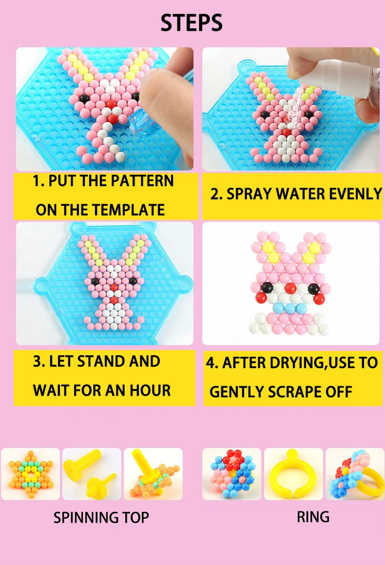 Handmade Magic Water Fuse Beads Creative Beads DIY Art Crafts Toys Magic Water Sticky Beads Sensory Toys Set with Accessories