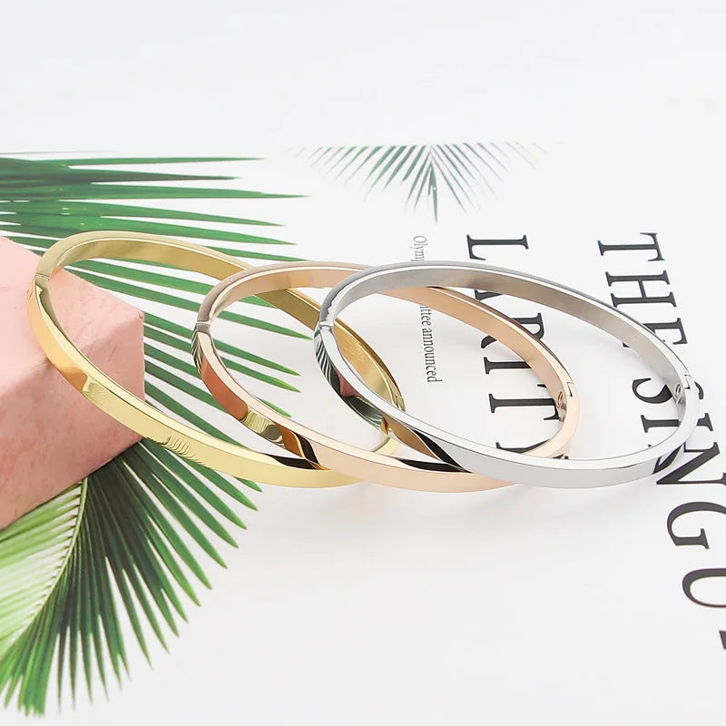 Hot Fashion Stainless Steel Jewelry Oval Bangle for Woman Child Charm Bracelet Party Love Wedding Brand Gift Wholesale
