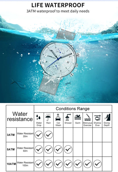 CRRJU Mens Watch Top Luxury Brand Men Stainless Steel WristWatch Men's Military waterproof Date Quartz watches relogio masculino