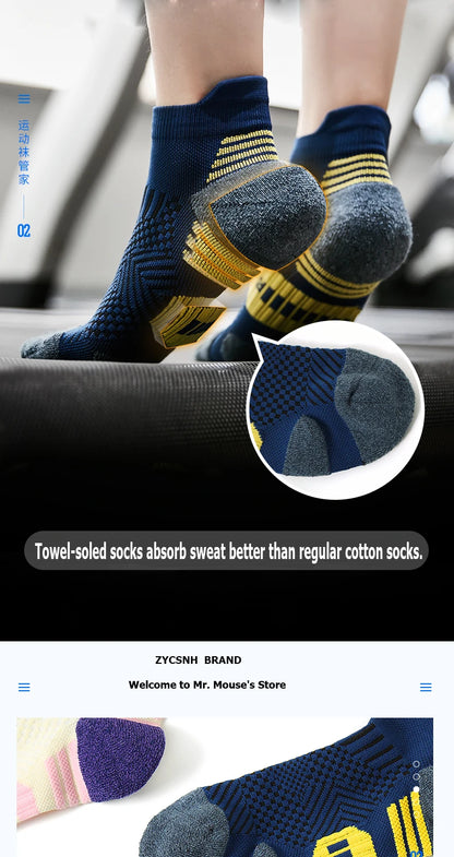 3Pairs Professional Sports Fitness Socks Towel Bottom Non-Slip Running Sock Men Women Short Quick-Drying Basketball Training Sox