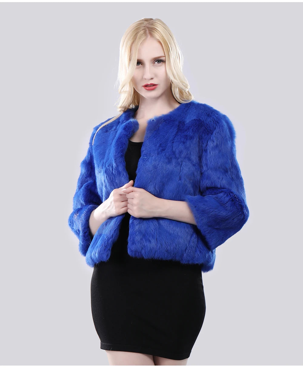 Hot Sale Girl Real Rabbit Fur Coat Women Real Rabbit Fur Jacket Genuine Real Rabbit Fur Outerwear Casual Short Real Fur Coats