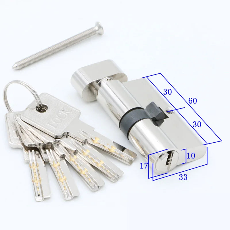 Door Cylinder 55 60 65 70 75 80 85 90mm Security Copper Lock Cylinder Interior Bedroom Living Handle Brass Key Locking 5 Keys