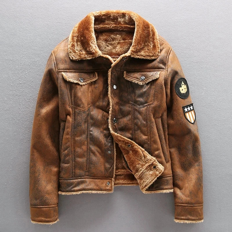 Men's Winter Thick Warm Military Bomber Pu Jacket Tactical Faux Leather Jackets Outwear Fleece Coats Fur Inner Windbreaker