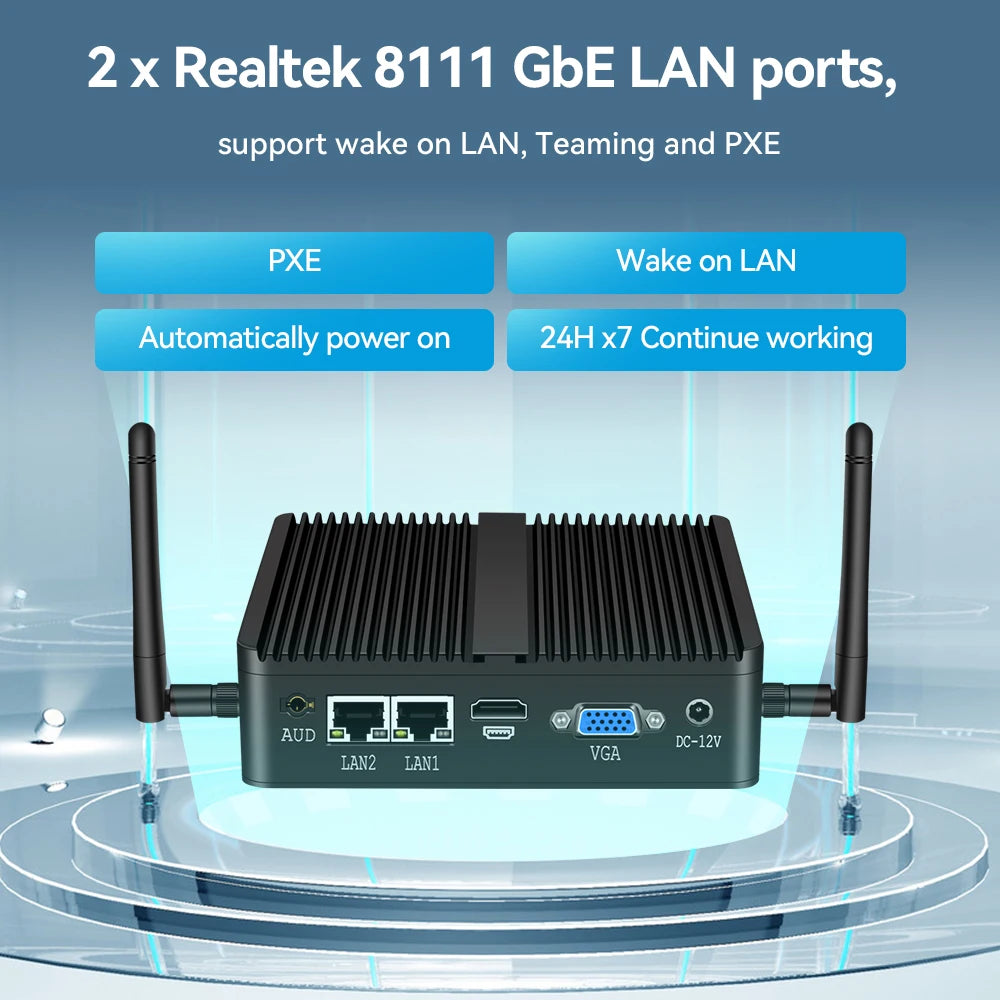 XCY Fanless Mini PC Intel Celeron J6412 N5095 2x GbE LAN 2x RS232 HDMI VGA WiFi 4G LTE Windows 10 Linux Industrial Computer
