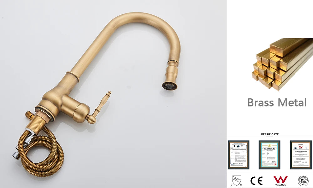 Rozin Antique Brass Kitchen Faucet Pull Out Spout Kitchen Faucets Black Single Hole Swivel Hot Cold Water Kitchen Mixer Tap