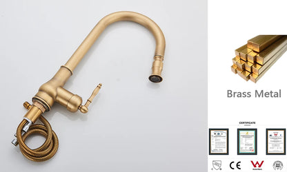 Rozin Antique Brass Kitchen Faucet Pull Out Spout Kitchen Faucets Black Single Hole Swivel Hot Cold Water Kitchen Mixer Tap