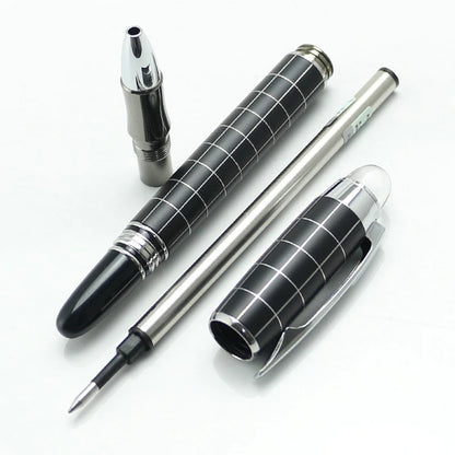 Baoer 79 Rollerball /Ballpoint Pen  Black Matte Silver Line Rotating Crystal Cover Office School Supplies Writing