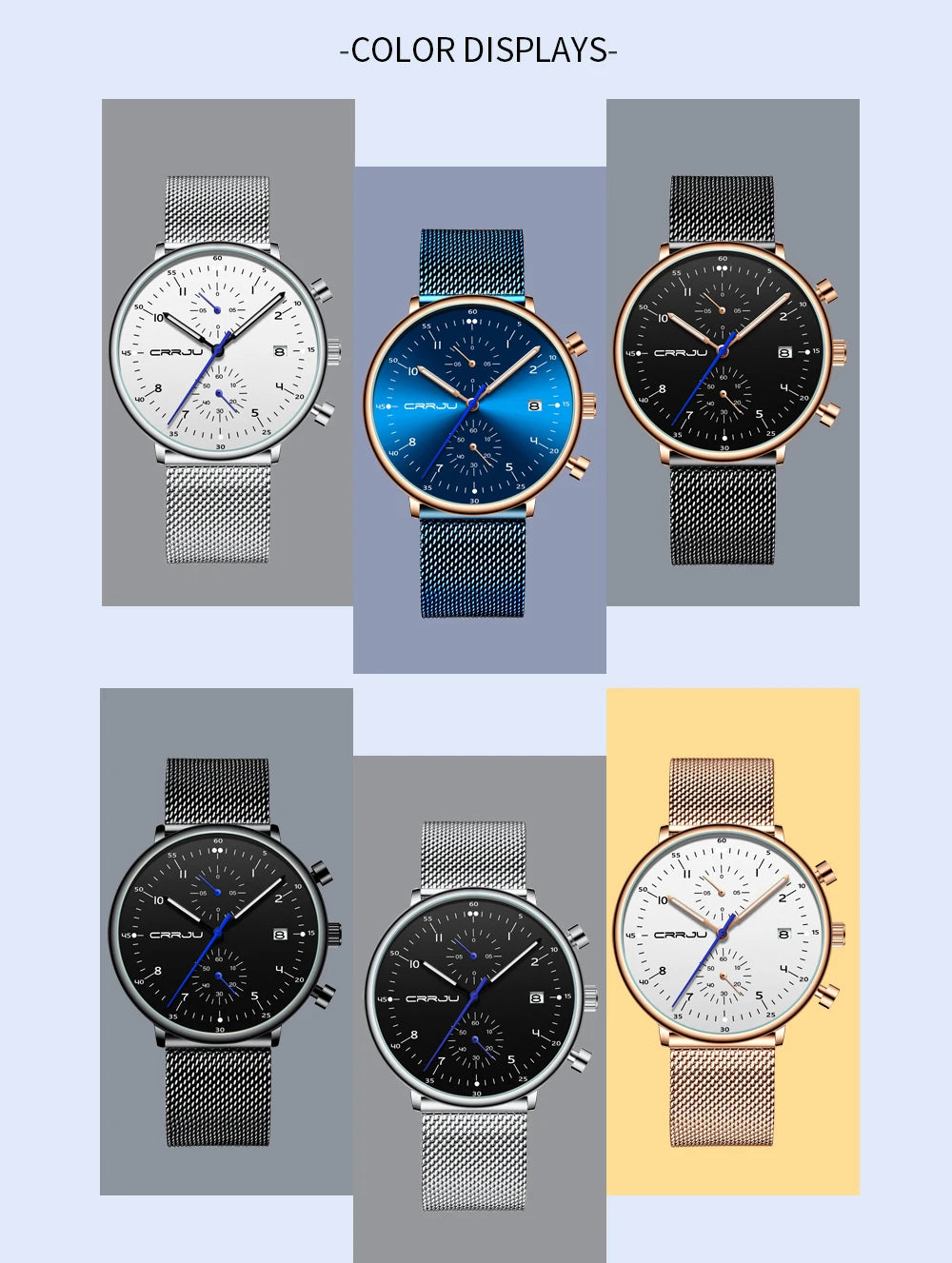 CRRJU Mens Watch Top Luxury Brand Men Stainless Steel WristWatch Men's Military waterproof Date Quartz watches relogio masculino