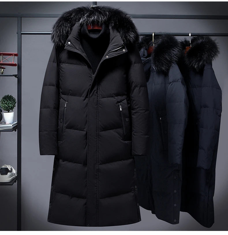2022 New Men Thickened Down Jacket -30 Winter Warm Down Coat Jacket Men Fashion Long White Duck Hooded Down Parkas Plus Size 4XL