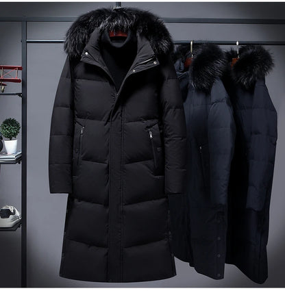 2022 New Men Thickened Down Jacket -30 Winter Warm Down Coat Jacket Men Fashion Long White Duck Hooded Down Parkas Plus Size 4XL