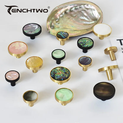 Natural Shell Gold Brass Wall Hooks Shoe Cabinet Knobs Closet Furniture Handle Wardrobe Drawer Pull Vintage Kitchen Accessories