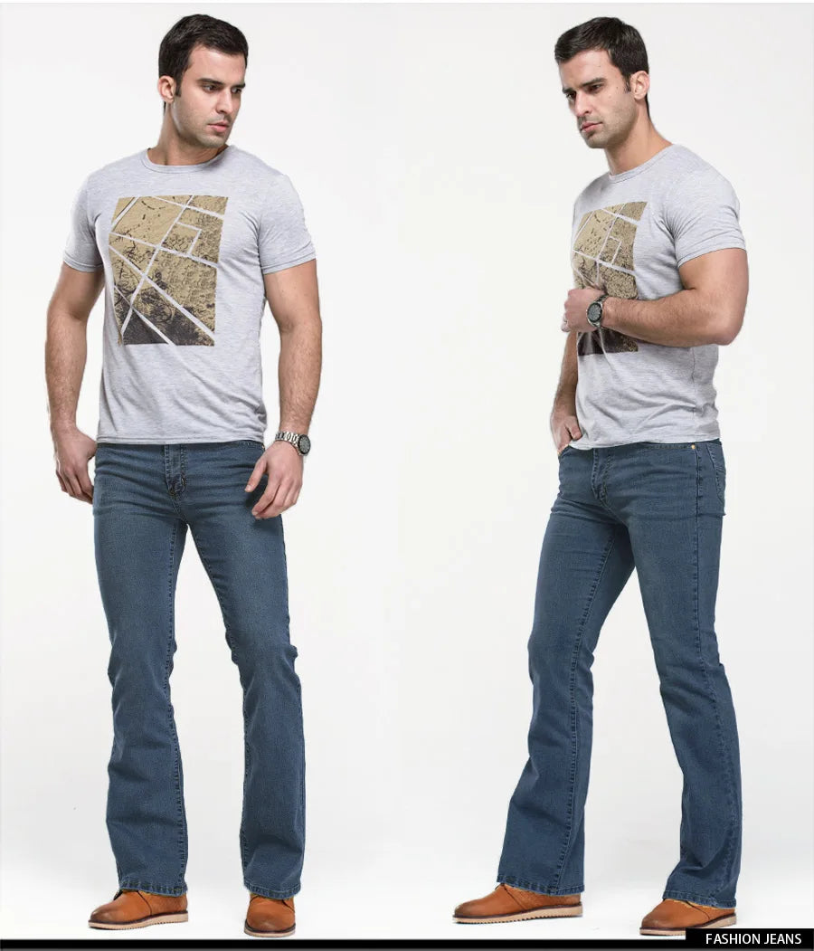 LGRG Mens Boot Cut Jeans Slightly Flared Slim Fit Blue Black Trousers Designer Classic Male Stretch Denim Pants