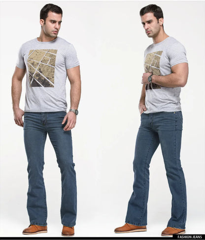 LGRG Mens Boot Cut Jeans Slightly Flared Slim Fit Blue Black Trousers Designer Classic Male Stretch Denim Pants