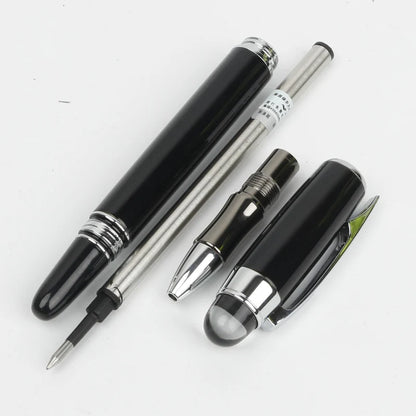 Baoer 79 Rollerball /Ballpoint Pen  Black Matte Silver Line Rotating Crystal Cover Office School Supplies Writing