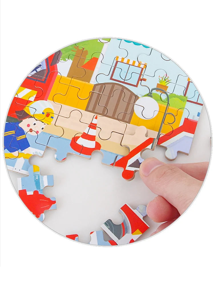 Hot New 60 Pieces Wooden Puzzle Toys for Children Cartoon Vehicle Animal Wood Jigsaw Baby Learning Educational Toy Kids Gift