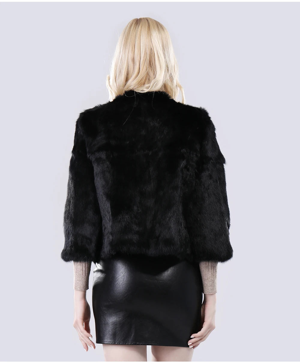 Hot Sale Girl Real Rabbit Fur Coat Women Real Rabbit Fur Jacket Genuine Real Rabbit Fur Outerwear Casual Short Real Fur Coats