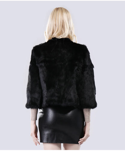 Hot Sale Girl Real Rabbit Fur Coat Women Real Rabbit Fur Jacket Genuine Real Rabbit Fur Outerwear Casual Short Real Fur Coats