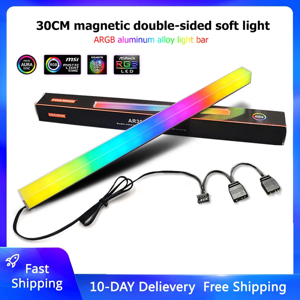 30cm Aluminum alloy RGB PC Case LED Strip Magnetic Computer Light Bar 5V/3PIN Small 4Pin ARGB Motherboard Light-Strip