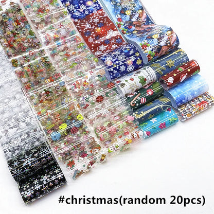20 Rolls Halloween Nail Foils Gradient Transfer Paper Christmas Nail Art Stickers Stripe Floral Manicure Decals Nails Decoration